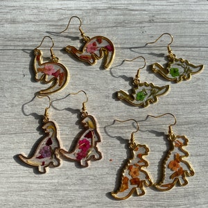 Pressed Flower Dino Earrings