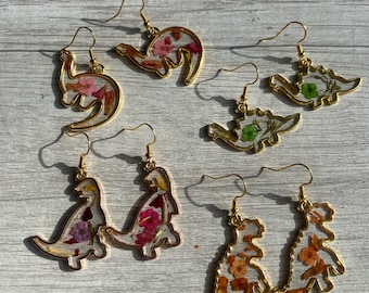 Pressed Flower Dino Earrings