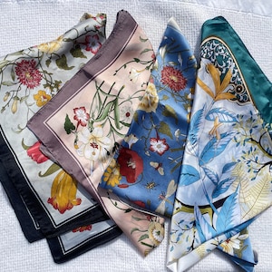 Satin Hair Scarves Butterflies Flower Leaf, beautiful bandanas, Silky Hair Scarf