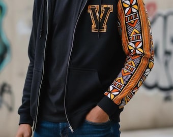 Personalized Varsity Letter Hoodie, Print Sleeve, Unisex Zip Up