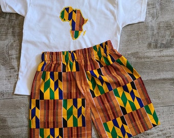 African map tee,unisex shirt set/2 piece toddler clothing/ unisex outfit/ kente shirt & short pant/African clothes/ boys or girls clothes/