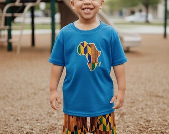 Kente African Map Toddler Outfit: Unisex Shirt & Shorts Set