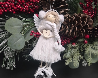 Christmas angel ornament, macrame snow doll,