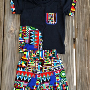 Boys tshirt and pants set/black shirt/Boys outfit set/African print boys shorts/boys shirts/toddler shirts/ Ankara boys clothes &short pants image 6