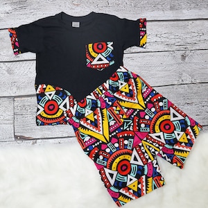 Boys tshirt and pants set/black shirt/Boys outfit set/African print boys shorts/boys shirts/toddler shirts/ Ankara boys clothes &short pants image 1