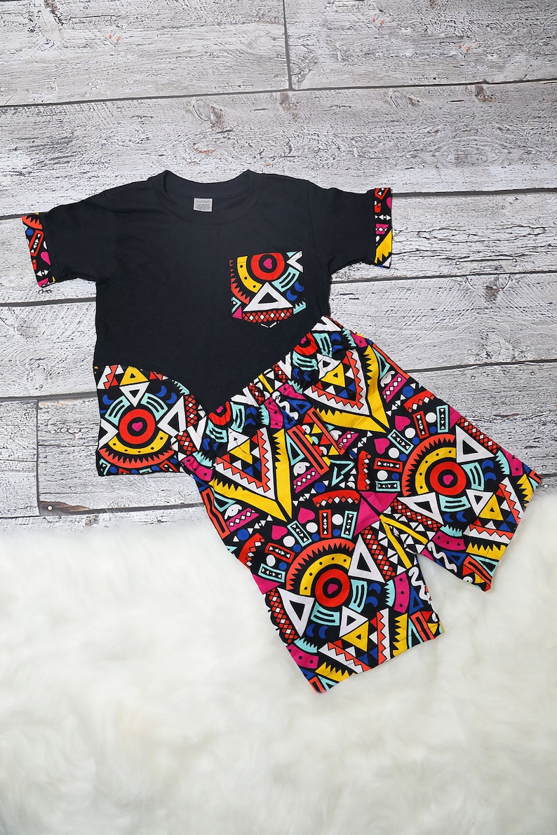 Boys tshirt and pants set/black shirt/Boys outfit set/African print boys shorts/boys shirts/toddler shirts/ Ankara boys clothes &short pants image 1