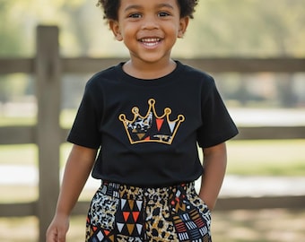 Ankara Outfit Set: Embroidered Crown, African Print, Kids 2-Piece
