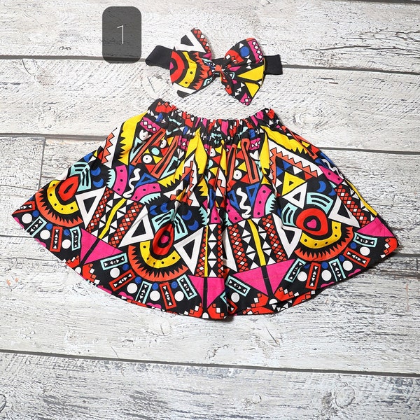 Girls skirt/knee length/ African skirt/mudcloth print skirt/ Ankara skirt & bow head band/two piece set/Handmade/ kids/Toddler set/