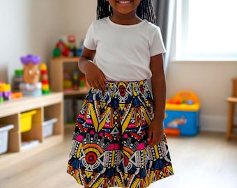 Girls' Mudcloth Print Skirt Set: Handmade Ankara Skirt & Bow