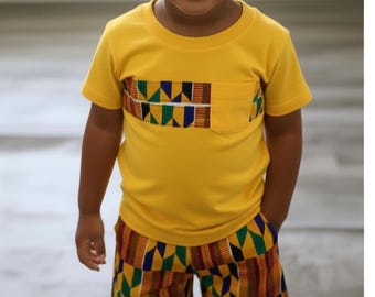 Handmade Kente Boys Outfit: African Print Shirt and Shorts Set