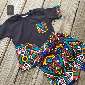 Boys tshirt and pants set/black shirt/Boys outfit set/African print boys shorts/boys shirts/toddler shirts/ Ankara boys clothes &short pants image 4