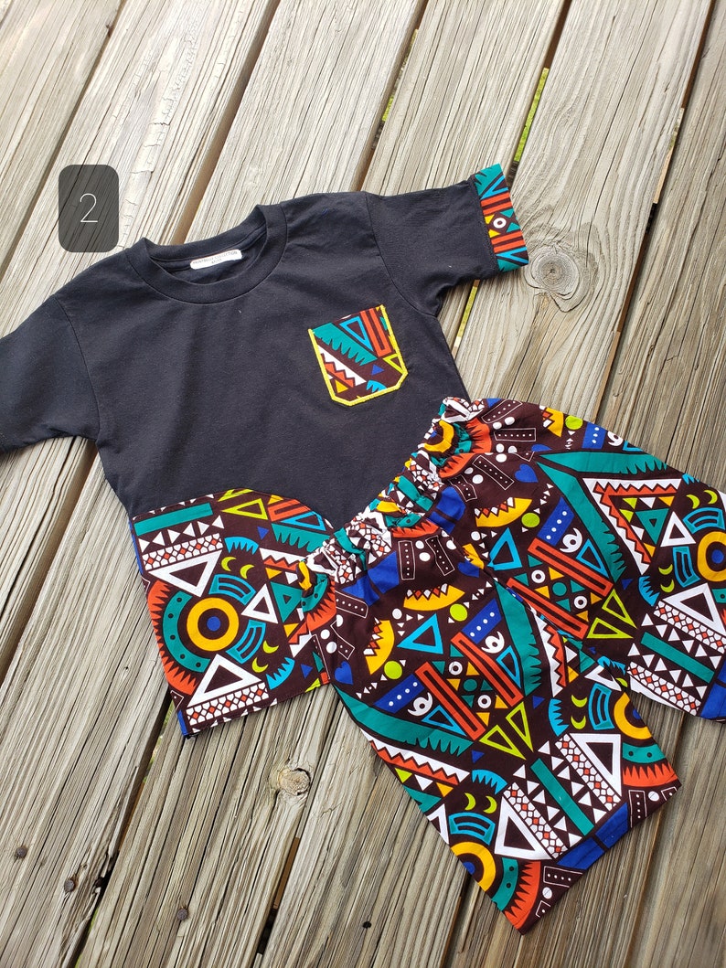 Boys tshirt and pants set/black shirt/Boys outfit set/African print boys shorts/boys shirts/toddler shirts/ Ankara boys clothes &short pants image 4