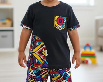 African Print Boys Outfit: Handmade Cotton Shirt & Shorts Set