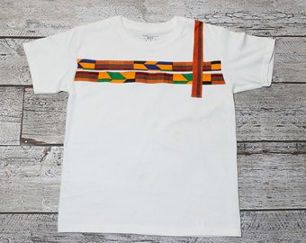 Kente Cloth Africa Tee | African Fabric Shirt | Black History T-shirt For Kids | white Shirt for Kids | African Shirt for Kids /Striped tee