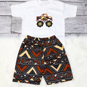 African Kids clothing/ Boys outfit/ shorts & shirt set/Monster truck Boys sets/ mud clothing/ ankara Boys set/tshirt Boys set/applique shirt zdjęcie 3