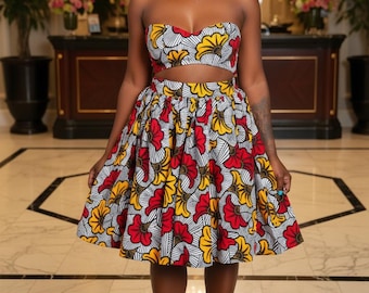 African Ankara Midi Dress: Strapless Party Dress