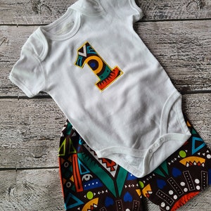 Ist birthday shirt/ African birthday shirt set/unisex/pants and tshirt/summer outfit/ mudcloth outfit/ kente/ shorts pant/birthday outfit image 1