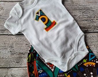 African 1st Birthday Outfit: Mudcloth Shirt & Shorts Set