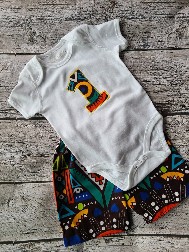 Ist Geburtstagsshirt/ Afrikanisches Geburtstagsshirt/Unisex/Hose und Tshirt/Sommeroutfit/Matschtuch Outfit/Kente/Shorts Hose/Geburtstagsoutfit Bild 1