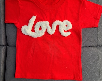 Valentines tshirt for kids/embroidered Chenille yarn Love roundneckValentines party shirt/cute shirt for her/Valentines gift