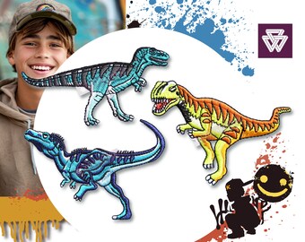 Trex Embroidered Patch Iron on | Dinosaur Prehistoric Dino | Tyrannosaurus Rex | Cool Clothing Stickers for Kids and Teenager