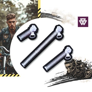 Mock Zipper Embroidered Patch Iron on | Bikers Punk Rock Grunge | Unique Accessories for Denim and Leather Mens Fashion