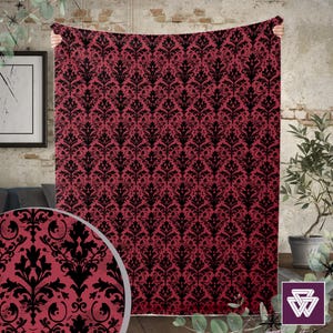 Burgundy Victorian Botanical Printed Blanket | Eclectic French Decor Blending Modern & Vintage | Ornamental Cosy Cottage Core Decor for Home
