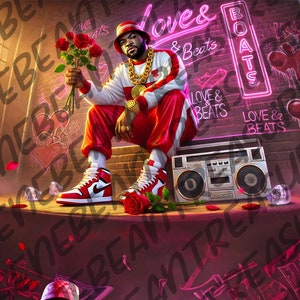 Rap Hip Hop 90er Jahre Valentinstag Leckerli Karte, Jumbo Valentinstag Karte, druckfertig, bereit für die Leinwand