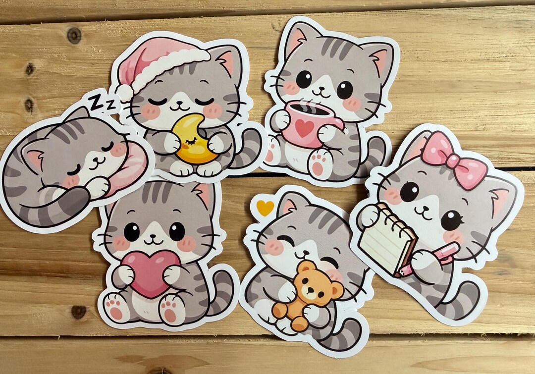 Kawaii Cat Sticker Pack | Cute Kitty Sticker Set | Cozy Cat Planner ...