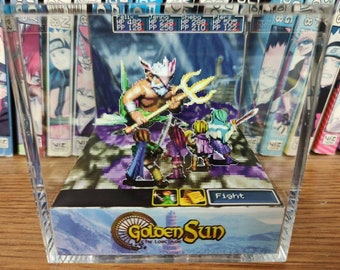 Golden Sun 2 The Lost Age Poseidon Battle, Golden Sun Boss Encounter 3D Diorama Cube, Handmade Crystal Diorama Cube, Unique Gift for Gamers