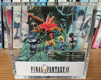 Final Fantasy IX - Plant Brain (Zidane, Blank, Vivi) Final Fantasy 3D Diorama Cube, Handmade Crystal Diorama Cube, Unique Gift for Gamers