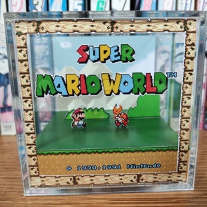 Mario Diorama - Super Mario World (Super Mario Title Screen), Mario 3D Diorama Cube, Handmade Crystal Diorama Cube, Unique Gift for Gamers