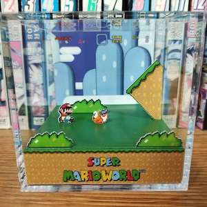 Mario Diorama - Super Mario World (Yoshi&#39;s Island), Mario 3D Diorama Cube, Handmade Crystal Diorama Cube, Unique Gift for Gamers