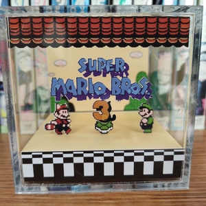 Mario Diorama Super Mario Bros 3 Super Mario Bros 3 Title, Mario 3D Diorama Cube, Handmade Crystal Diorama Cube, Unique Gift for Gamers image 1