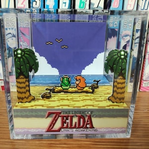 The Legend of Zelda Diorama -Link's Awakening (Link and Marin), Zelda 3D Diorama Cube, Handmade Crystal Diorama Cube, Unique Gift for Gamers