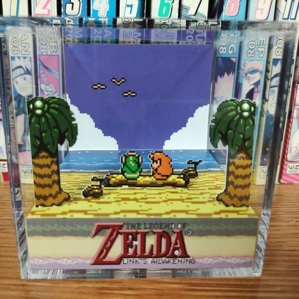 The Legend of Zelda Diorama -Link's Awakening (Link and Marin), Zelda 3D Diorama Cube, Handmade Crystal Diorama Cube, Unique Gift for Gamers