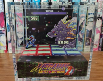 Mega Man Diorama - Mega Man vs Gospel (Battle Network), Mega Man 3D Diorama Cube, Handmade Crystal Diorama Cube, Unique Gift for Gamers