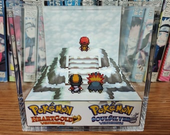 CUSTOMIZABLE Pokemon Trainer Red (Trainer Red - HeartGold Soulsilver), Red 3D Pokemon Handmade Diorama Cube, Pokemon Unique Gift for Gamers