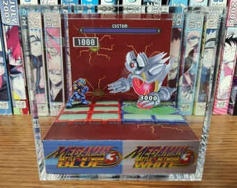 Mega Man Diorama - Mega Man vs Alpha (Battle Network), Mega Man 3D Diorama Cube, Handmade Crystal Diorama Cube, Unique Gift for Gamers