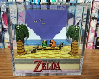 The Legend of Zelda Diorama -Link's Awakening (Link and Marin), Zelda 3D Diorama Cube, Handmade Crystal Diorama Cube, Unique Gift for Gamers