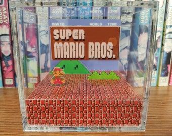 Mario Diorama - Super Mario Bros (Super Mario Bros Title), Mario 3D Diorama Cube, Handmade Crystal Diorama Cube, Unique Gift for Gamers