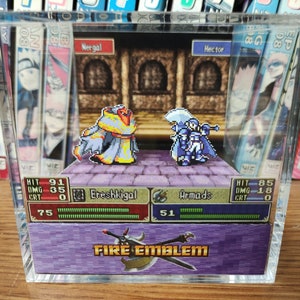 Fire Emblem Diorama - Hector vs Nergal (The Blazing Blade), Fire Emblem Diorama Cube, Handmade Crystal Diorama Cube, Unique Gift for Gamers