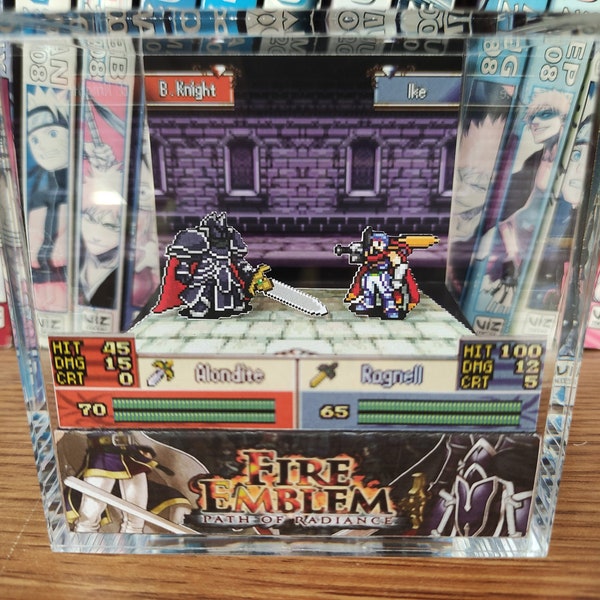 Fire Emblem Diorama - Black Knight vs Ike (Path of Radiance), Ike Fire Emblem 3D Diorama Cube, Handmade Diorama Cube, Unique Gift for Gamers