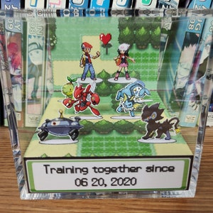 Personnalisable Pokemon classique anniversaire / boîte de la Saint-Valentin, date d'anniversaire pour couple, diorama en cristal 3D diorama, cadeau pour couples Pokemon