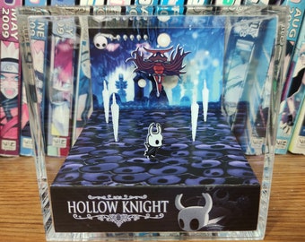 Hollow Knight Diorama - Hollow Knight vs Xero, Hollow Knight 3D Diorama Cube, Handmade Crystal Diorama Cube, Gift for Gamers