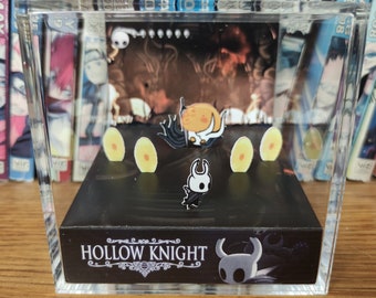 Hollow Knight Diorama - Hollow Knight vs Broken Vessel, Hollow Knight 3D Diorama Cube, Handmade Crystal Diorama Cube, Gift for Gamers