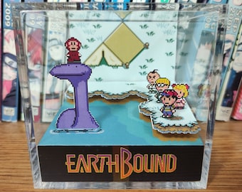 Earthbound Diorama - Tessie (Loch Ness), Earthbound Tessie 3D Diorama Cube, Handmade Crystal Diorama Cube, Unique Gift for Gamers