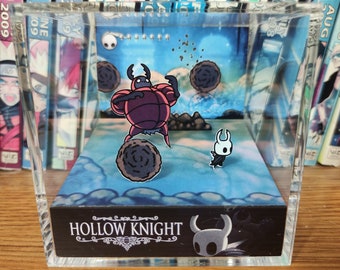 Hollow Knight Diorama - Hollow Knight vs Dung Defender, Hollow Knight 3D Diorama Cube, Handmade Crystal Diorama Cube, Gift for Gamers