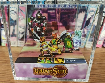 Golden Sun Deadbeard Battle, Golden Sun Deadbeard Battle Encounter 3D Diorama Cube, Handmade Crystal Diorama Cube, Unique Gift for Gamers