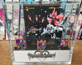 Kingdom Hearts Diorama - Sora vs Marluxia Specter, Kingdom Hearts 3D Diorama Cube, Handmade Crystal Diorama Cube, Unique Gift for Gamers